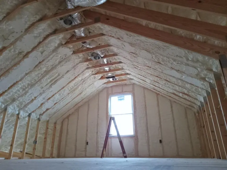 Spray foam roofing application for Crawl Space Insulation project in Boxford